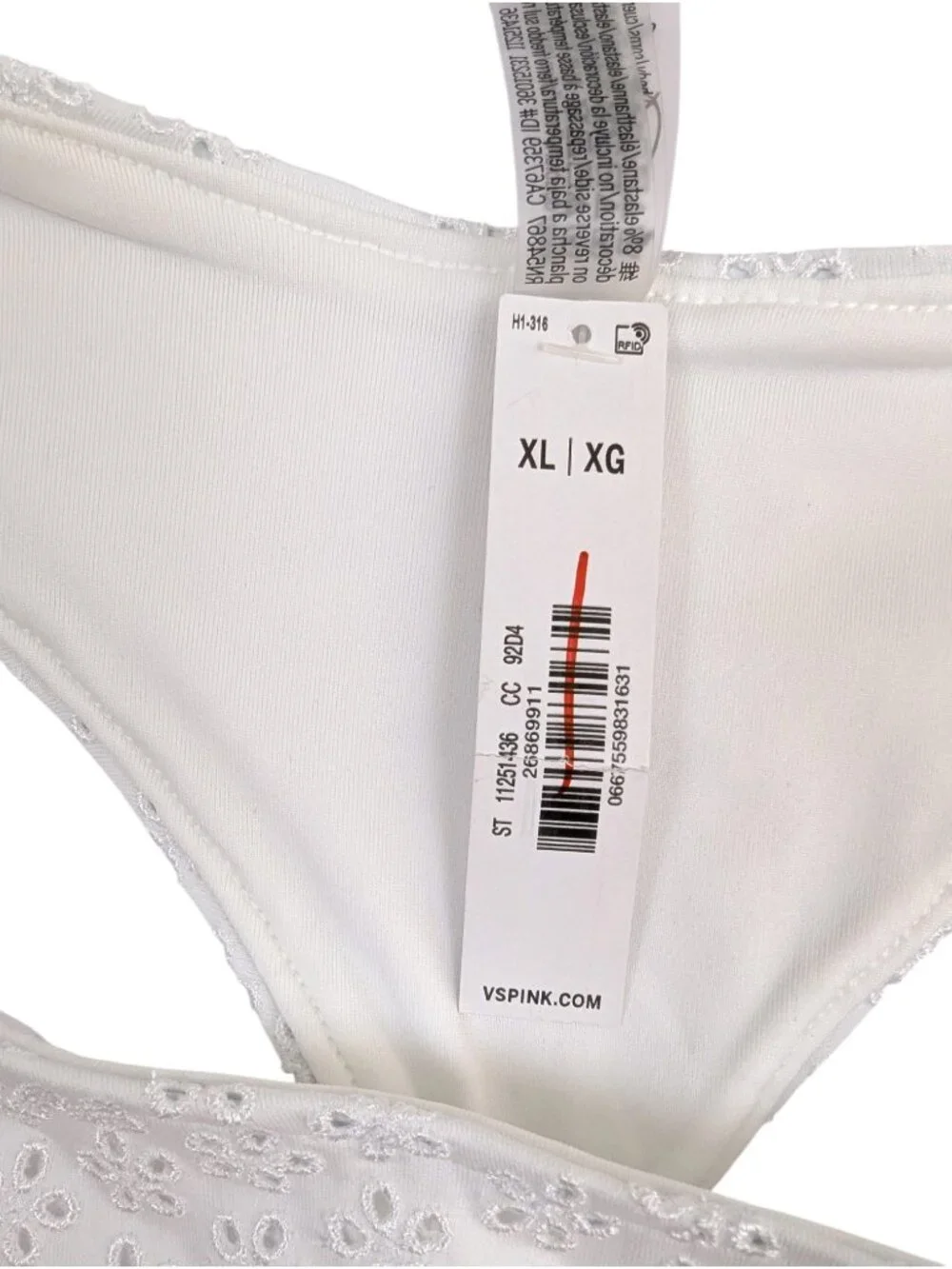 Pink By Frankie's Bikinis White Eyelet Bikini Set Thong Triangle Top Size XL
